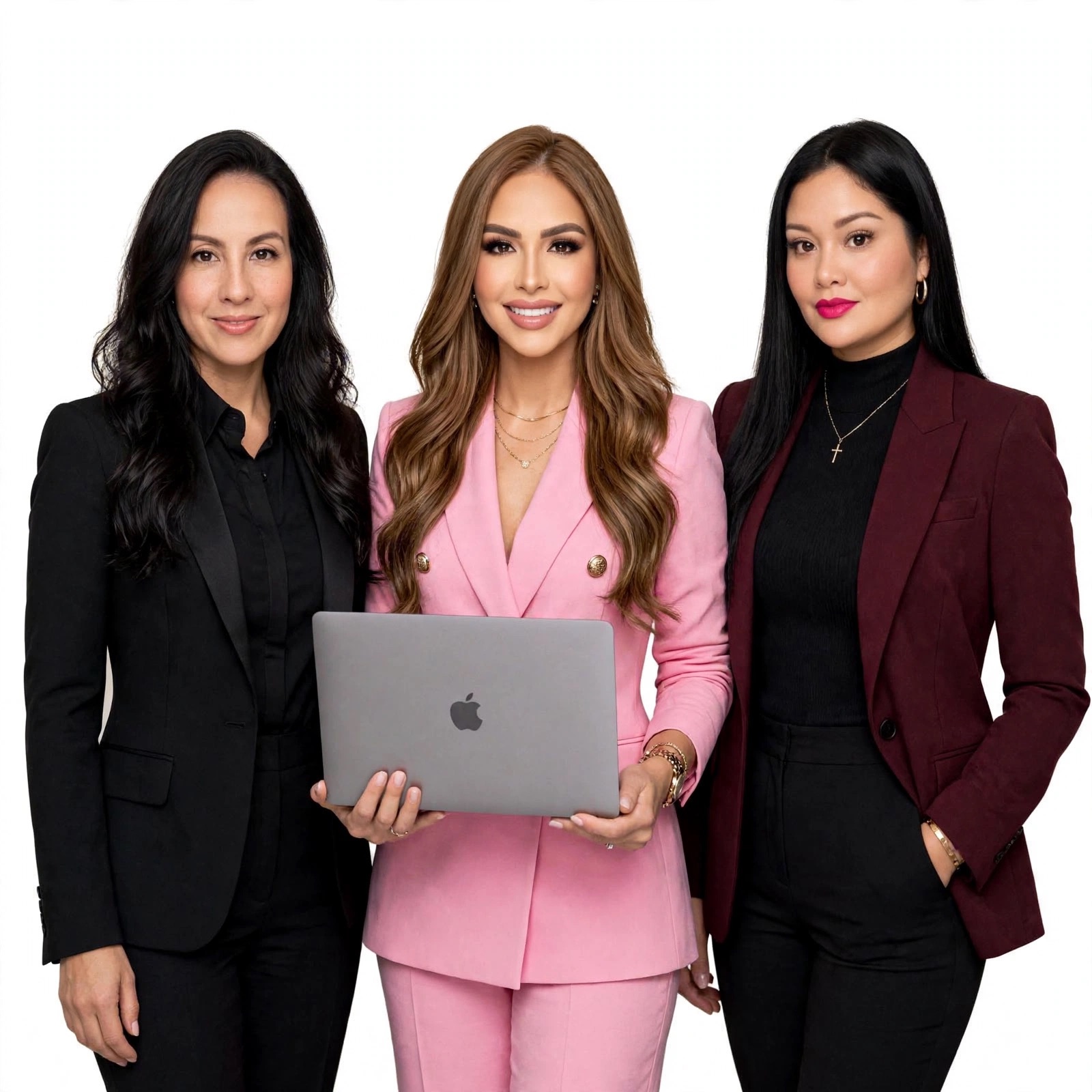 Gabriela Dueñas, Ruth Lippay y Mery González, el equipo de Elevé Business, de pie juntas frente a un fondo blanco